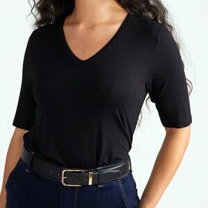 Universal Standard Lily Liquid Jersey V Neck Tee L 22/24 Black